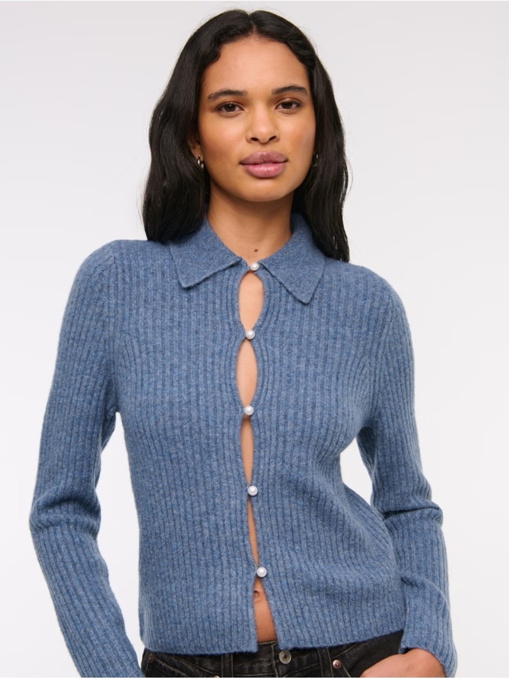 NWOT Abercrombie & Fitch Ribbed Pearl Button Collared Cardigan Size Small